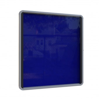 Info-Wandvitrine, 100 cm hoch, 97x5,4 cm (B/T), Rückwand blauer Stoff, 